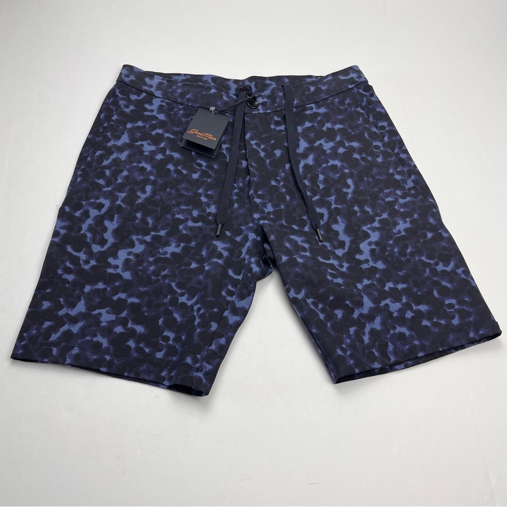 Good Man Short‎ Twill Chino Men SZ Medium Navy Blue Print Stretch Drawstring NEW